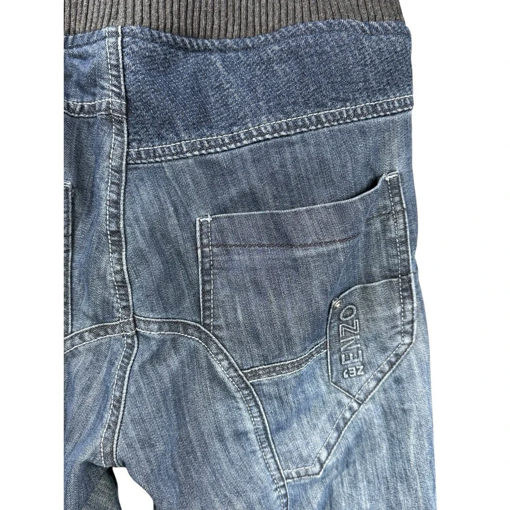 ZE ENZO99 Men's Denim Jogger Jeans 30R Blue Moto Drawstring Ribbed Cuff